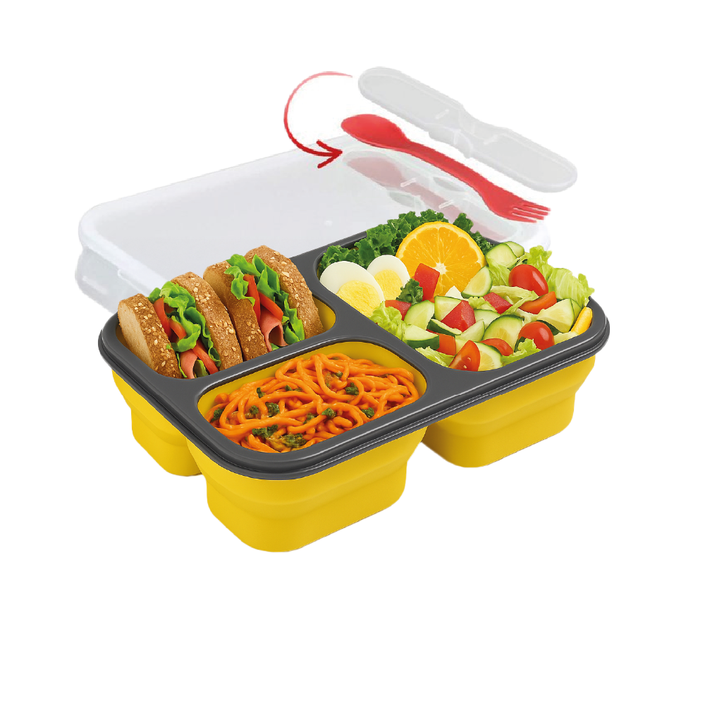 Lonchera Plegable Premium - 3 Compartimentos Herméticos - Libre de BPA - 383g - Cubierto Integrado