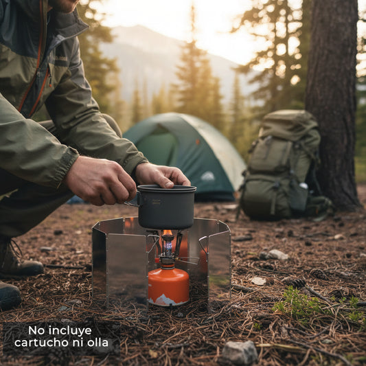 Pack Camping Cocinilla Pro + Soporte + Protector Viento 304g