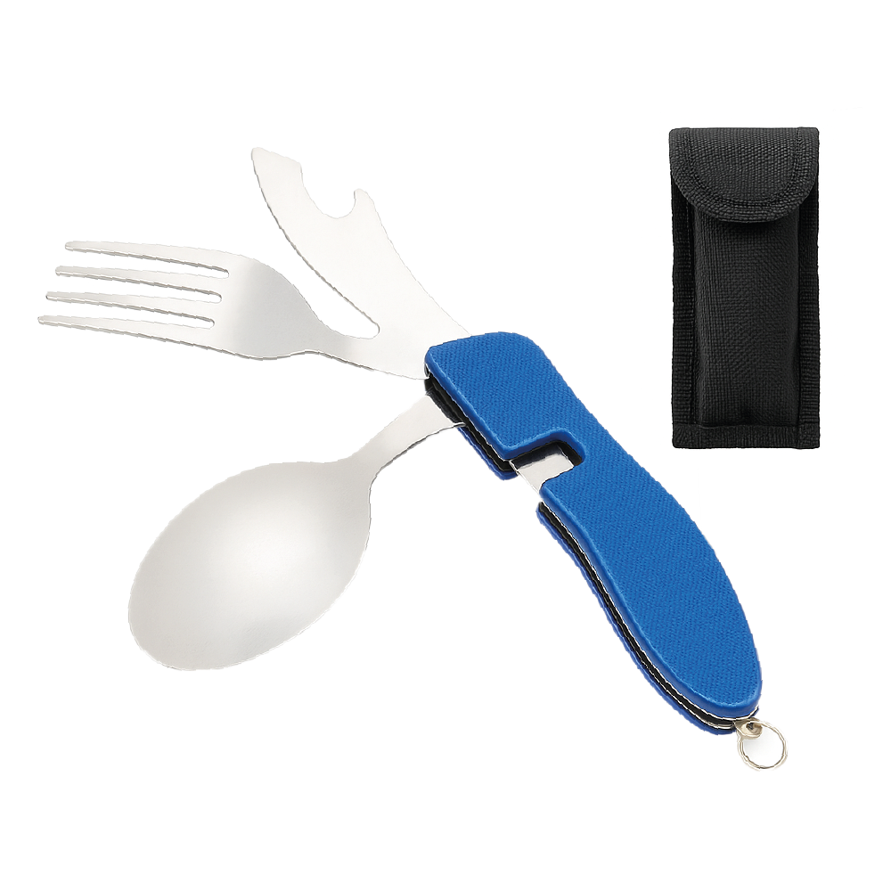 Set Cubiertos Plegables 4 en 1 Camping - Cuchillo Tenedor Cuchara Acero Inoxidable Aventura Outdoor