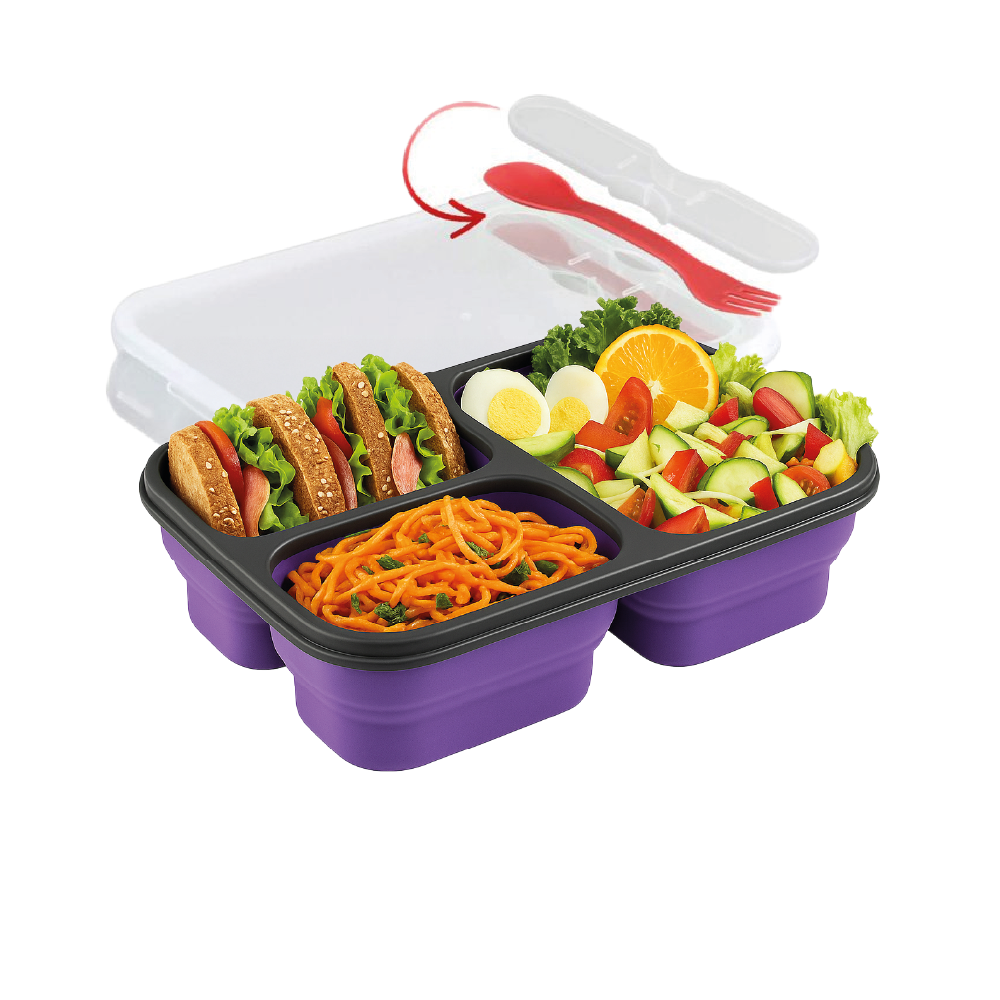 Lonchera Plegable Premium - 3 Compartimentos Herméticos - Libre de BPA - 383g - Cubierto Integrado