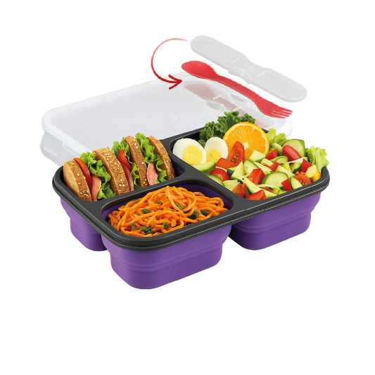 Lonchera Plegable Premium - 3 Compartimentos Herméticos - Libre de BPA - 383g - Cubierto Integrado