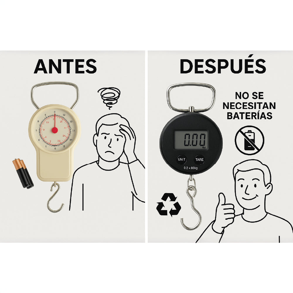 Balanza Digital Portátil Sin Batería - Báscula Colgante Autogenerada 0.2 - 30kg