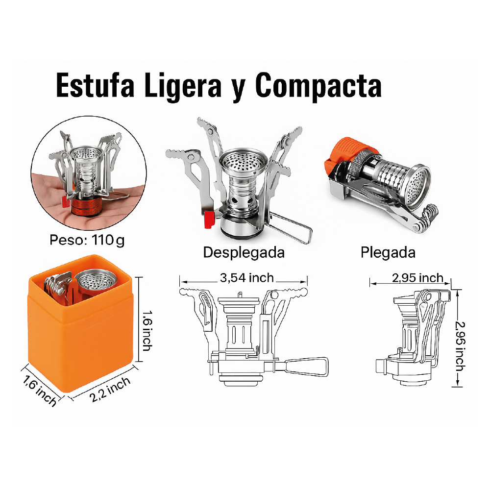 Estufa de Camping Piezoeléctrica 1,89 KW - Enciende Tu Aventura al Instante - 94g
