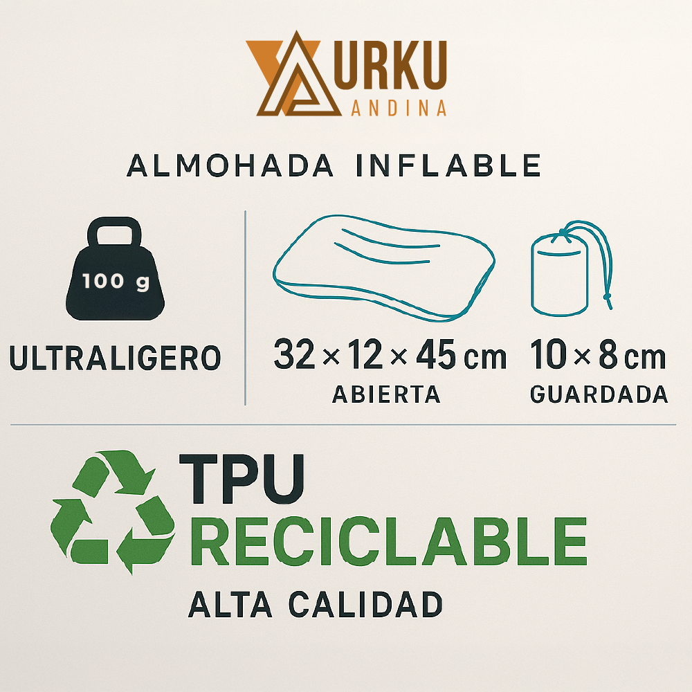 Almohada Tpu Inflable Ultraligera Camping Montaña Playa 100g