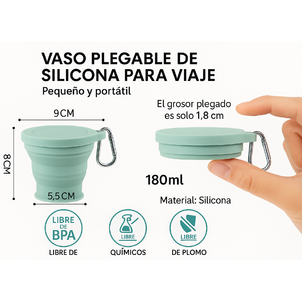 Vaso Plegable de Silicona - Tu Compañero de Aventuras Ecológico - 180 ml