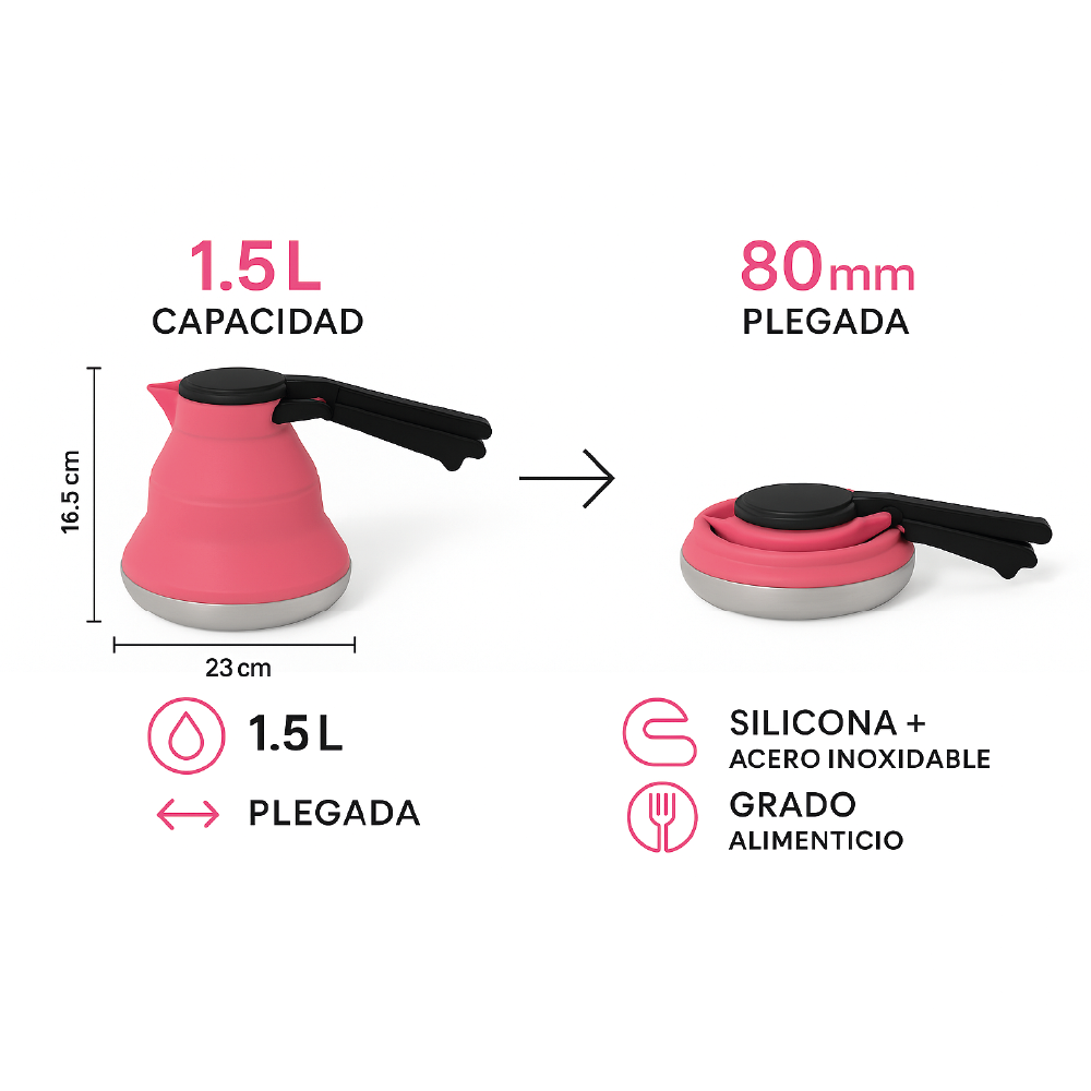 Tetera Plegable de Silicona 1.5L - Portátil para Camping y Viajes