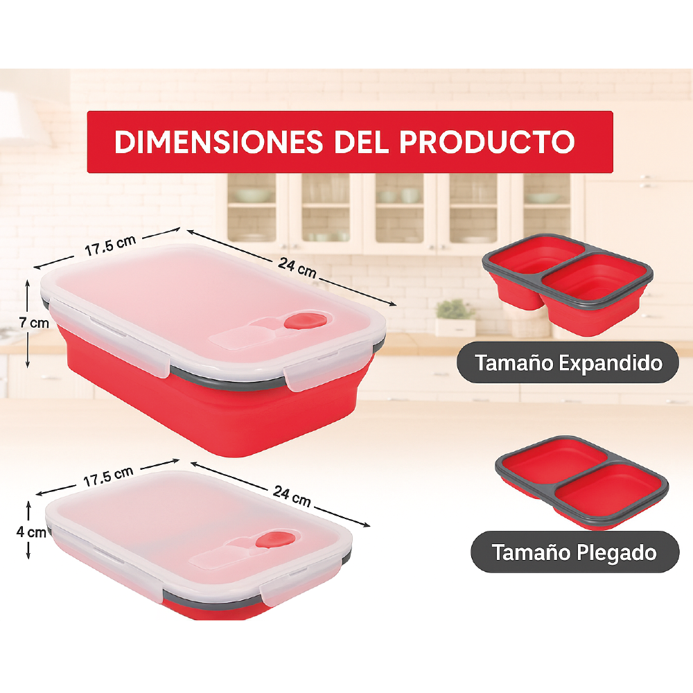 Lonchera Plegable Premium - 3 Compartimentos Herméticos - Libre de BPA - 383g - Cubierto Integrado