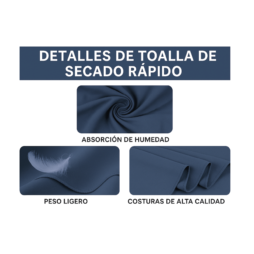Toalla Deportiva Microfibra 48x80cm - Secado Rápido Ultra Compacta - Viajes, Gym y Deportes - 80 g