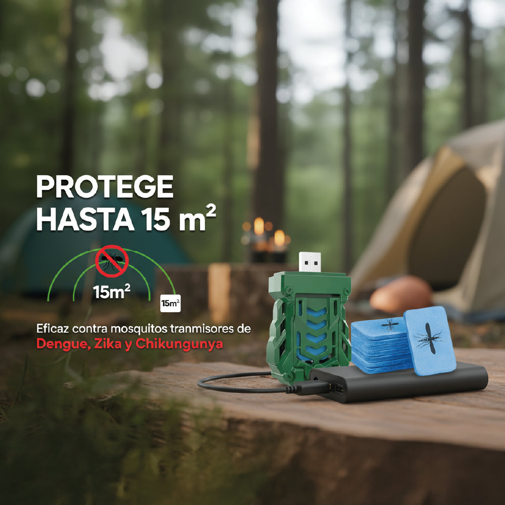 Repelente USB Portátil con 15 Repuestos – Anti mosquitos 15 m² | Camping, Casa o Auto