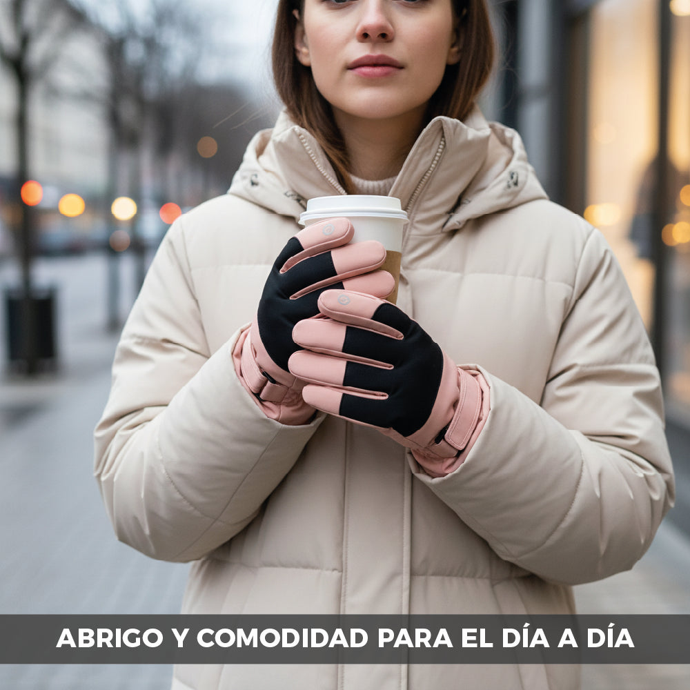 Guantes Térmicos Antiviento Táctiles Mujer Rosa y Negro Talla M