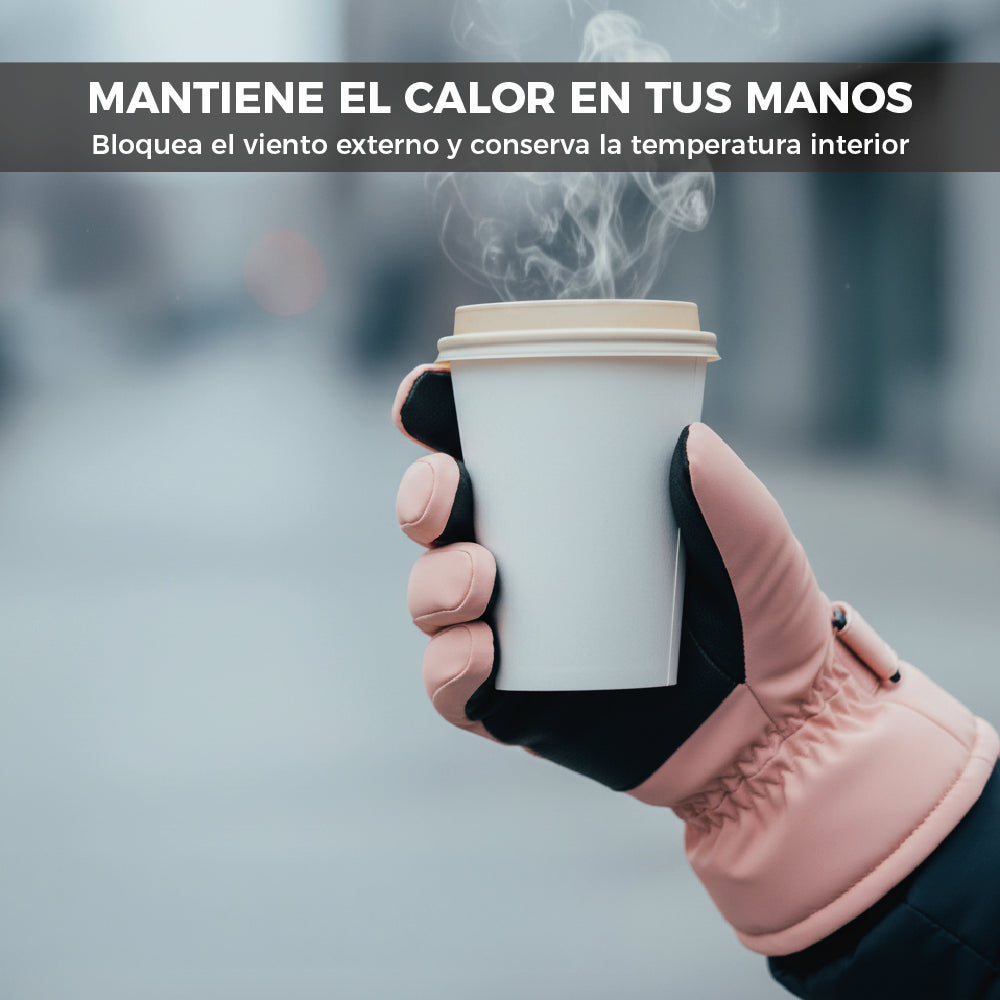 Guantes Térmicos Antiviento Táctiles Mujer Rosa y Negro Talla M