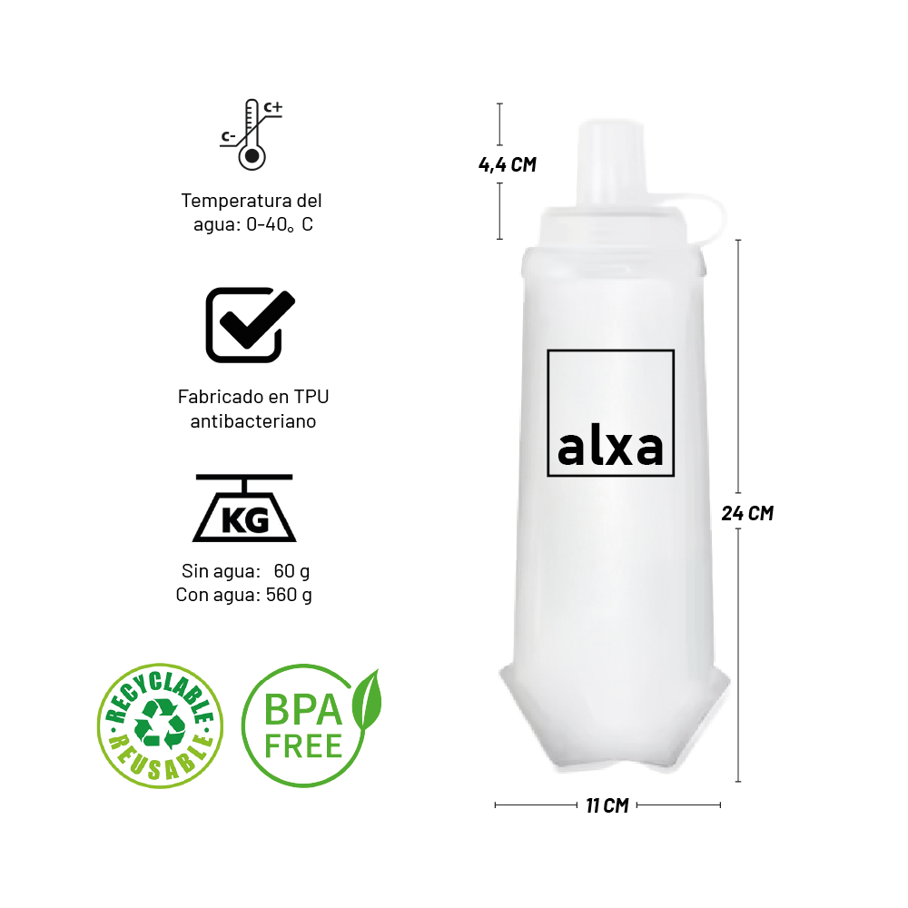 Botella Soft Flask Plegable Deportiva 500 ml  Hidratación Runnig MTB Blanca