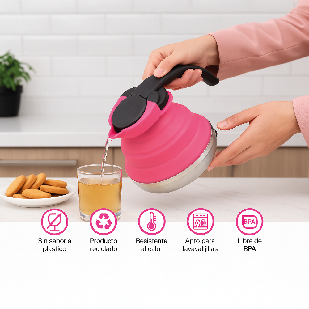 Tetera Plegable de Silicona 1.5L - Portátil para Camping y Viajes