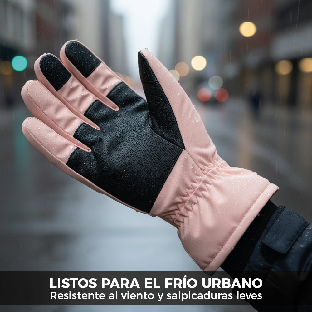 Guantes Térmicos Antiviento Táctiles Mujer Rosa y Negro Talla M