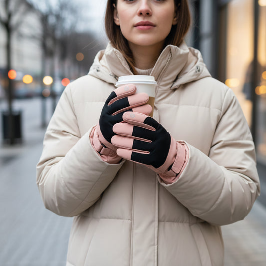 Guantes Térmicos Antiviento Táctiles Mujer Rosa y Negro Talla M