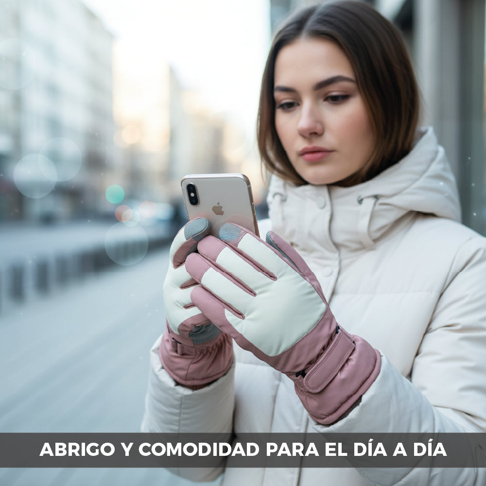 Guantes Térmicos Antiviento Táctiles Mujer Rosa y Blanco Talla M
