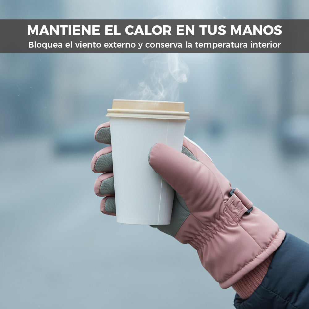 Guantes Térmicos Antiviento Táctiles Mujer Rosa y Blanco Talla M