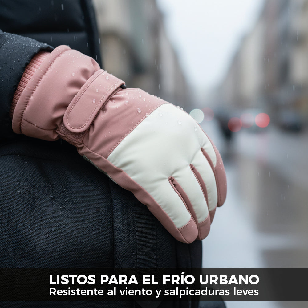 Guantes Térmicos Antiviento Táctiles Mujer Rosa y Blanco Talla M