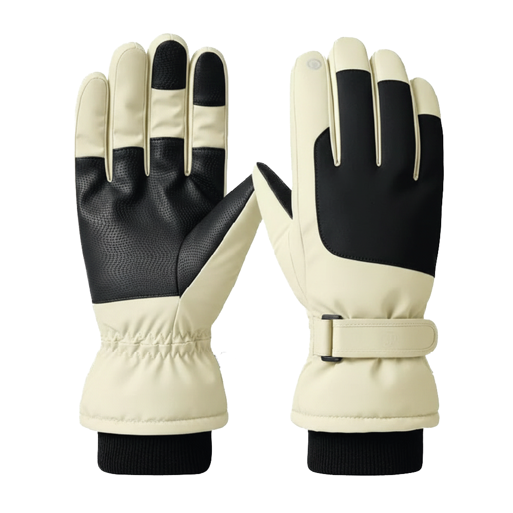 Guantes Térmicos Antiviento Táctiles Mujer Beige y Negro Talla M