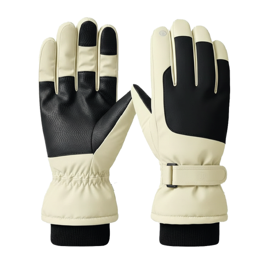 Guantes Térmicos Antiviento Táctiles Mujer Beige y Negro Talla M
