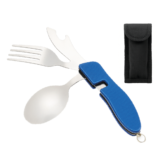 Set Cubiertos Plegables 4 en 1 Camping - Cuchillo Tenedor Cuchara Acero Inoxidable Aventura Outdoor