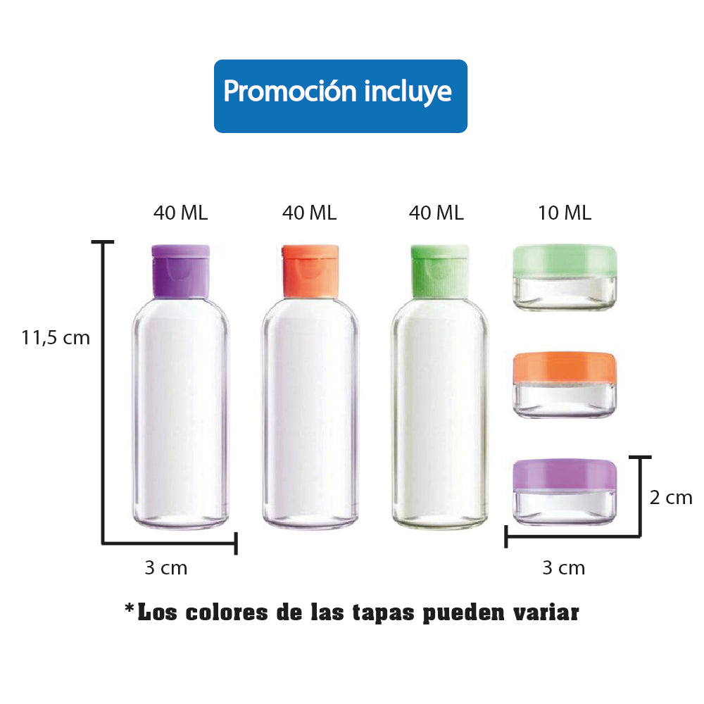 Pack Viaje 6 Pzas - Frascos Portables, Livianas Y Practicas