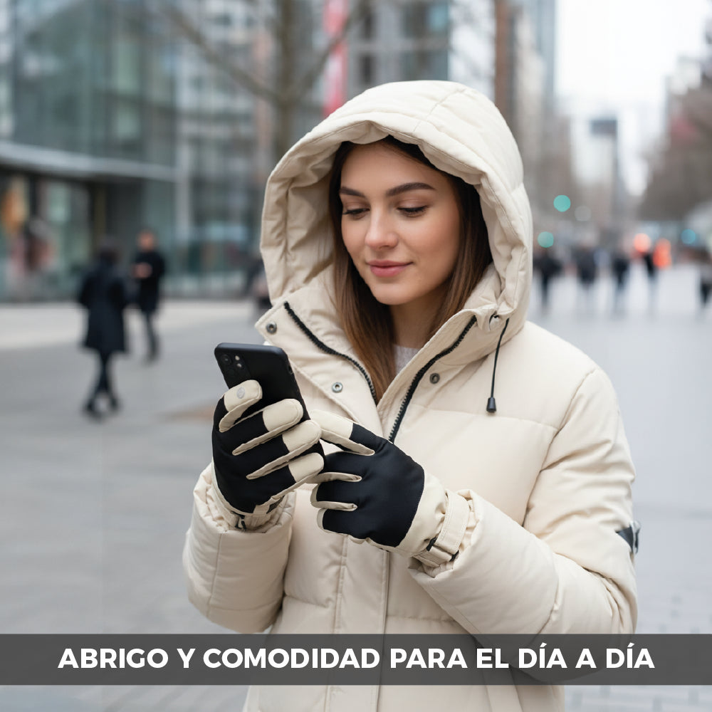 Guantes Térmicos Antiviento Táctiles Mujer Beige y Negro Talla M