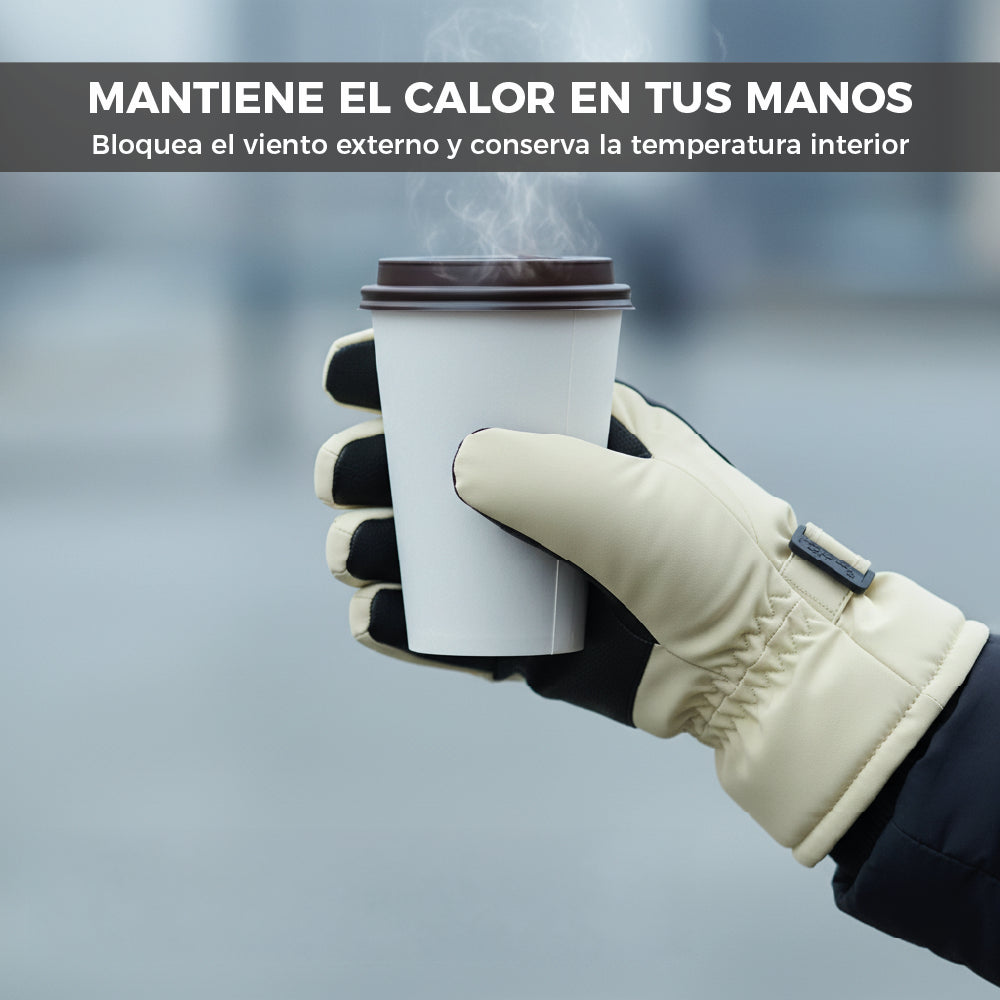 Guantes Térmicos Antiviento Táctiles Mujer Beige y Negro Talla M