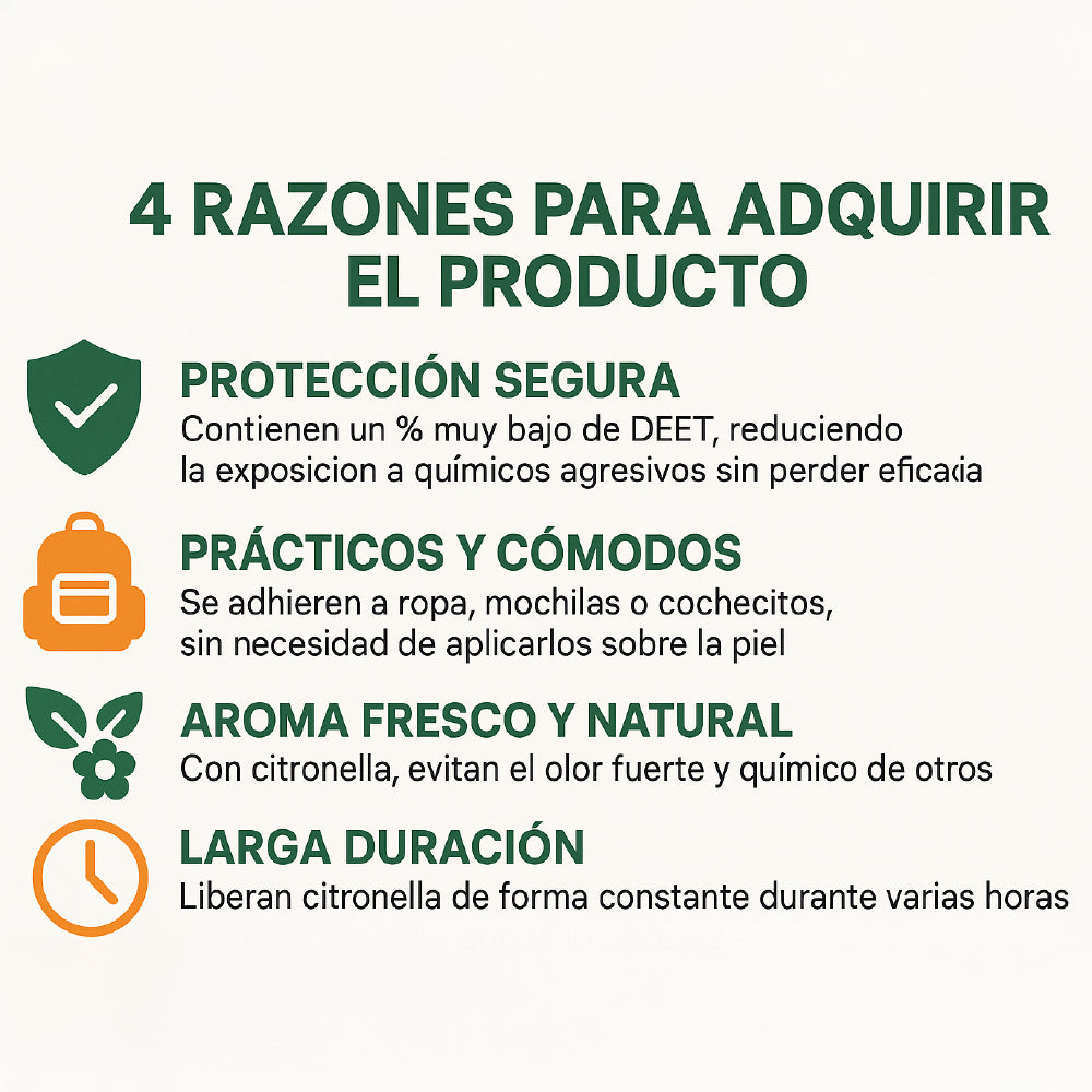 Parches Repelentes Citronela 24U - Protección Natural Bajo EN DEET Contra Mosquitos