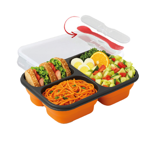 Lonchera Plegable Premium - 3 Compartimentos Herméticos - Libre de BPA - 383g - Cubierto Integrado