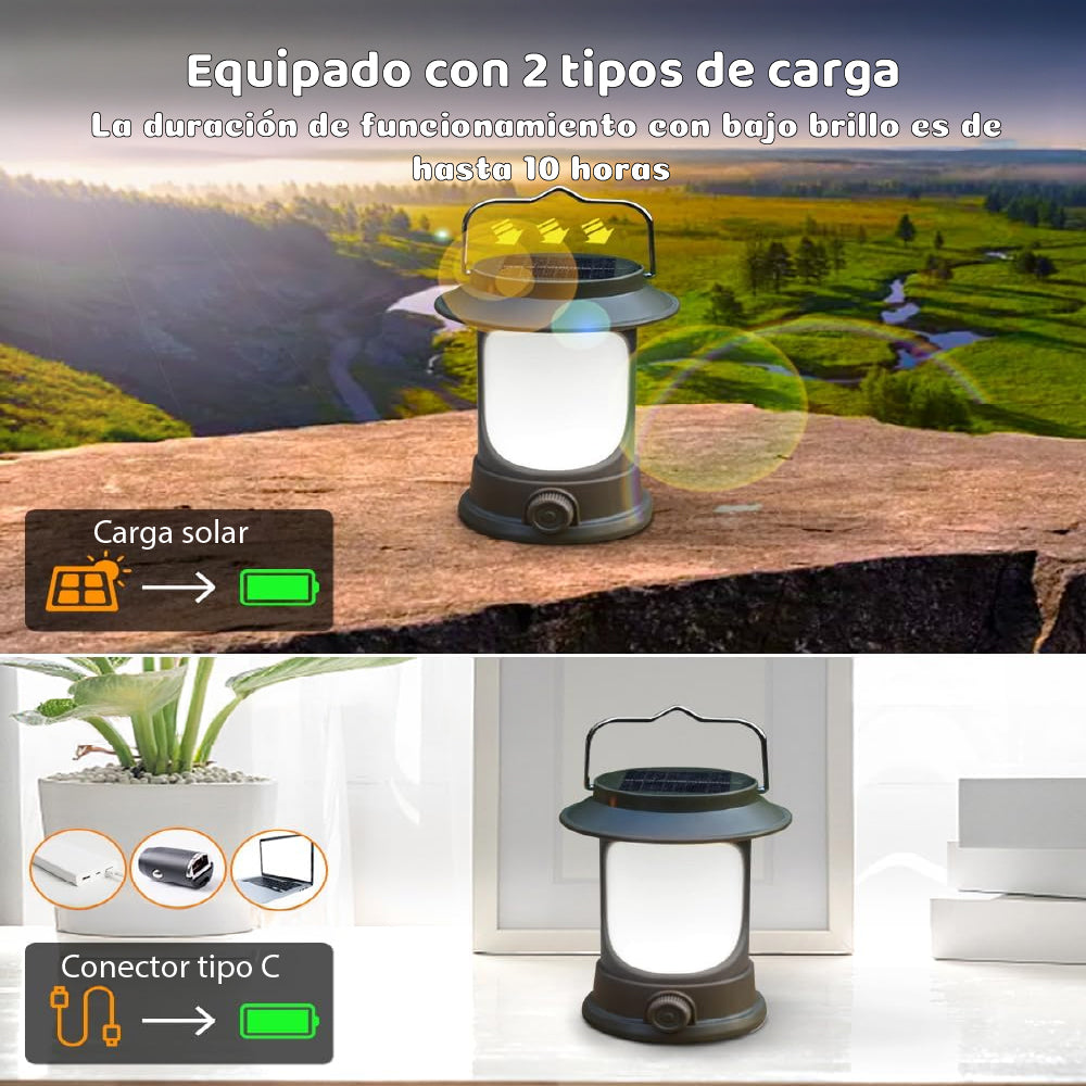 Lámpara Led Solar Recargable Usb Vintage Camping Portátil
