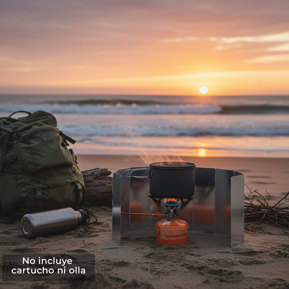 Pack Camping Cocinilla Pro + Soporte + Protector Viento 304g