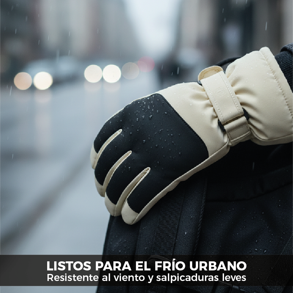 Guantes Térmicos Antiviento Táctiles Mujer Beige y Negro Talla M