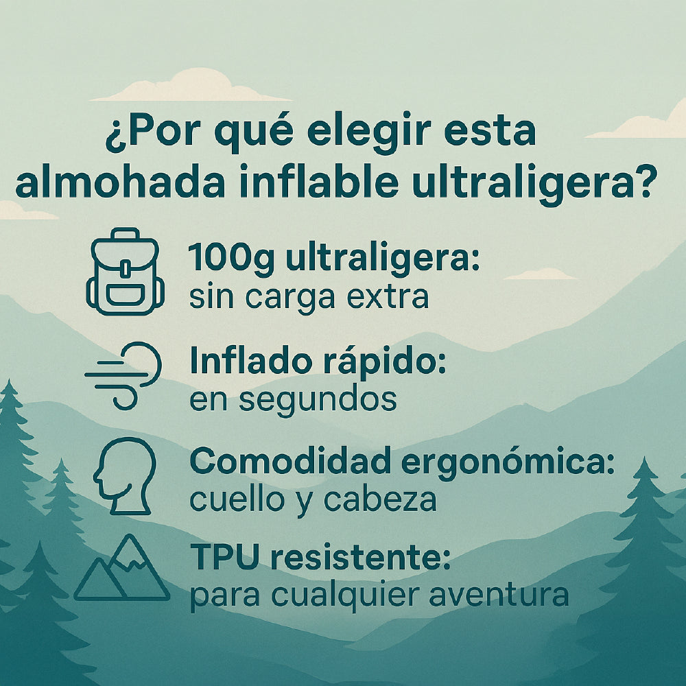 Almohada Tpu Inflable Ultraligera Camping Montaña Playa 100g