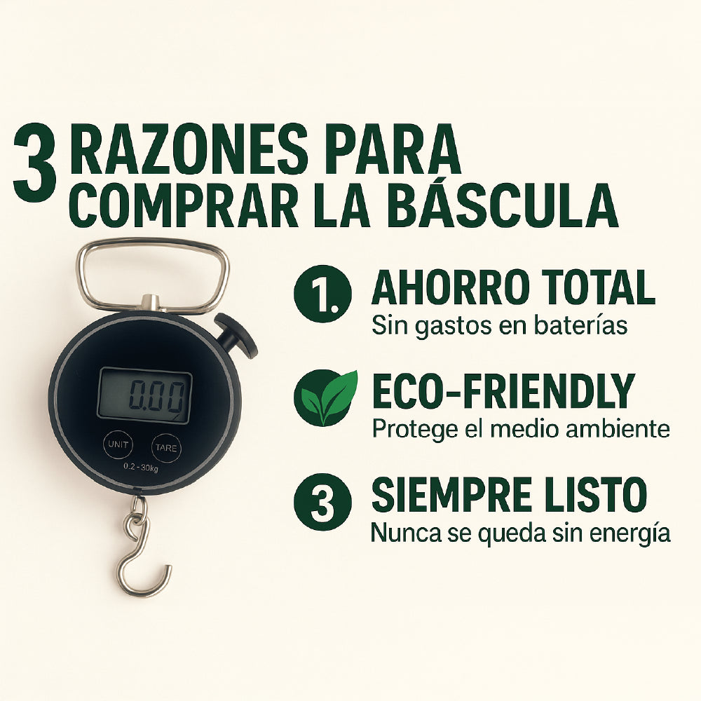 Balanza Digital Portátil Sin Batería - Báscula Colgante Autogenerada 0.2 - 30kg