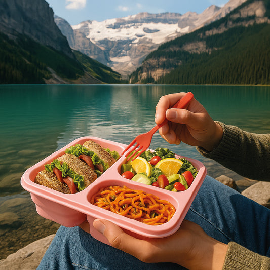 Lonchera Plegable Premium - 3 Compartimentos Herméticos - Libre de BPA - 383g - Cubierto Integrado