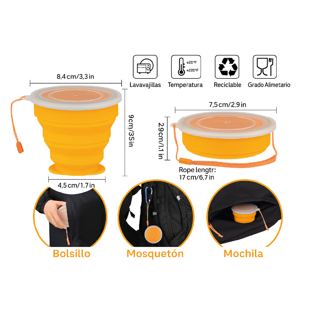 🌟 VASO PLEGABLE REVOLUCIONARIO - ¡Desafía los Límites de tu Aventura! 270 ml