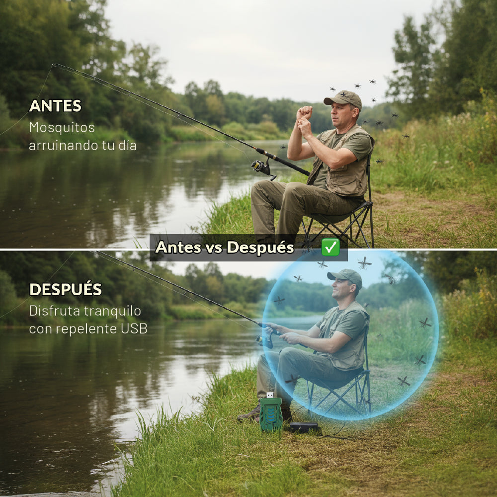 Repelente USB Portátil con 15 Repuestos Anti mosquitos Camping VERDE