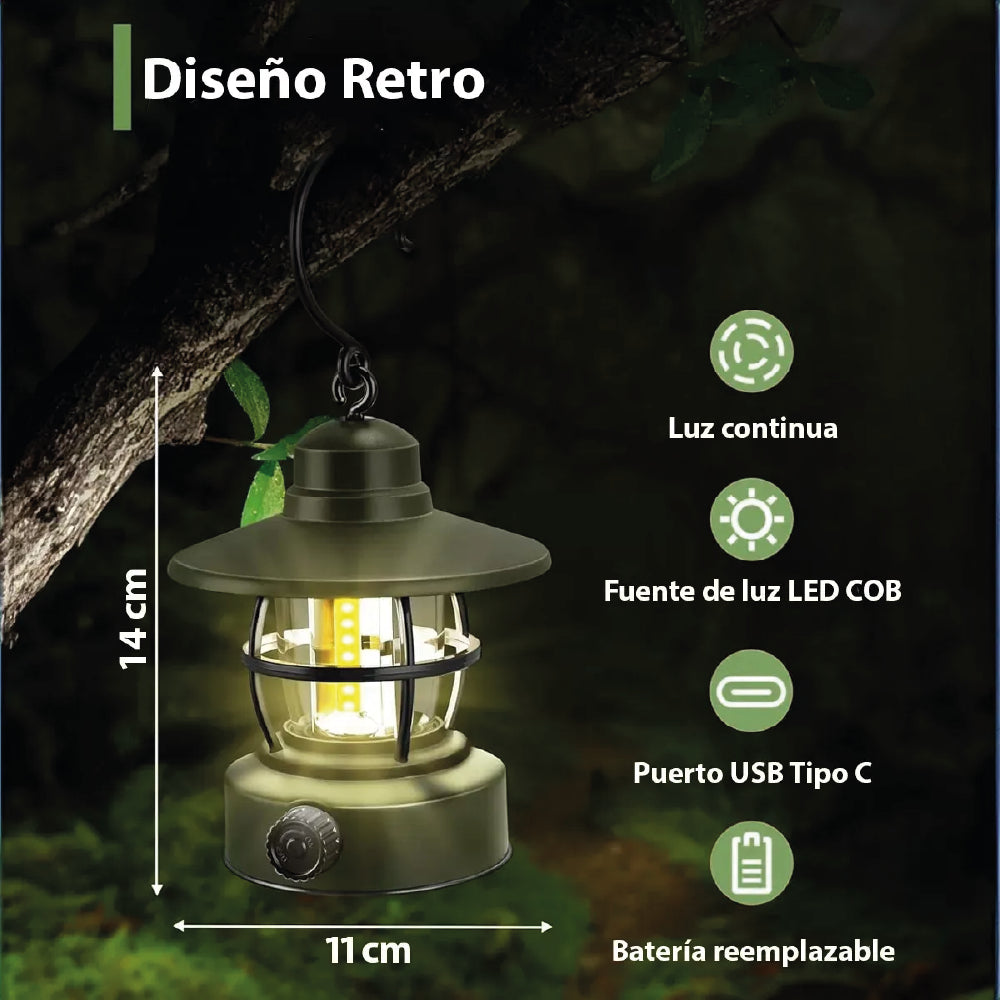 Lámpara Led Recargable Usb Vintage Camping Portátil 11x14cm