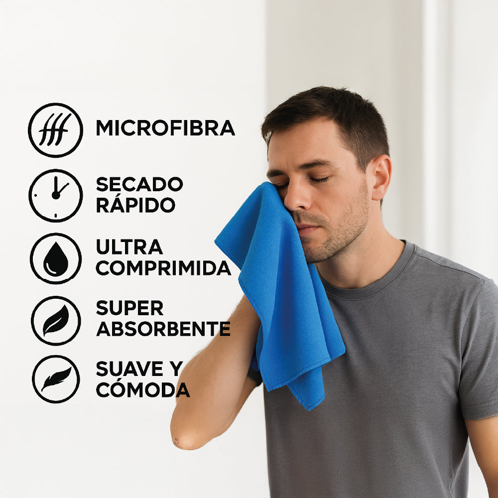 Toalla Deportiva Microfibra 48x80cm - Secado Rápido Ultra Compacta - Viajes, Gym y Deportes - 80 g