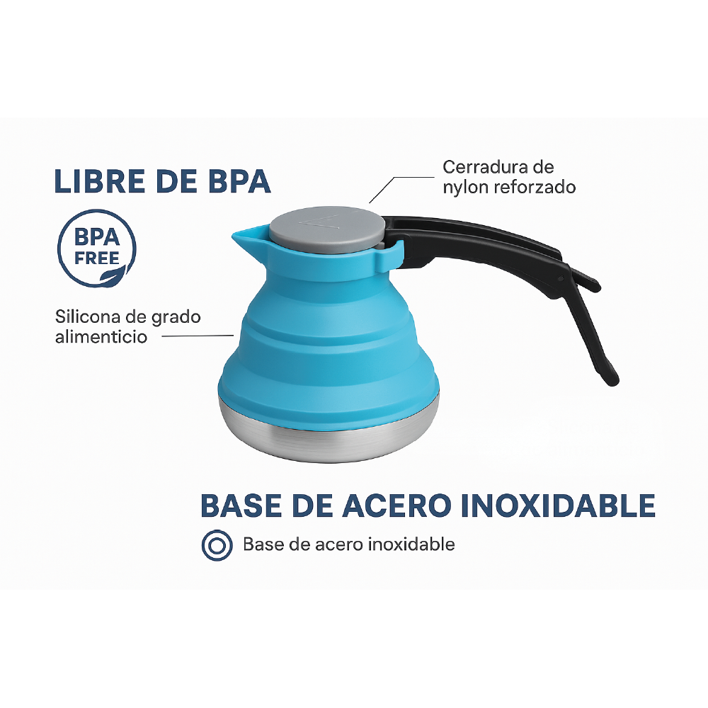 Tetera Plegable de Silicona 1.5L - Portátil para Camping y Viajes