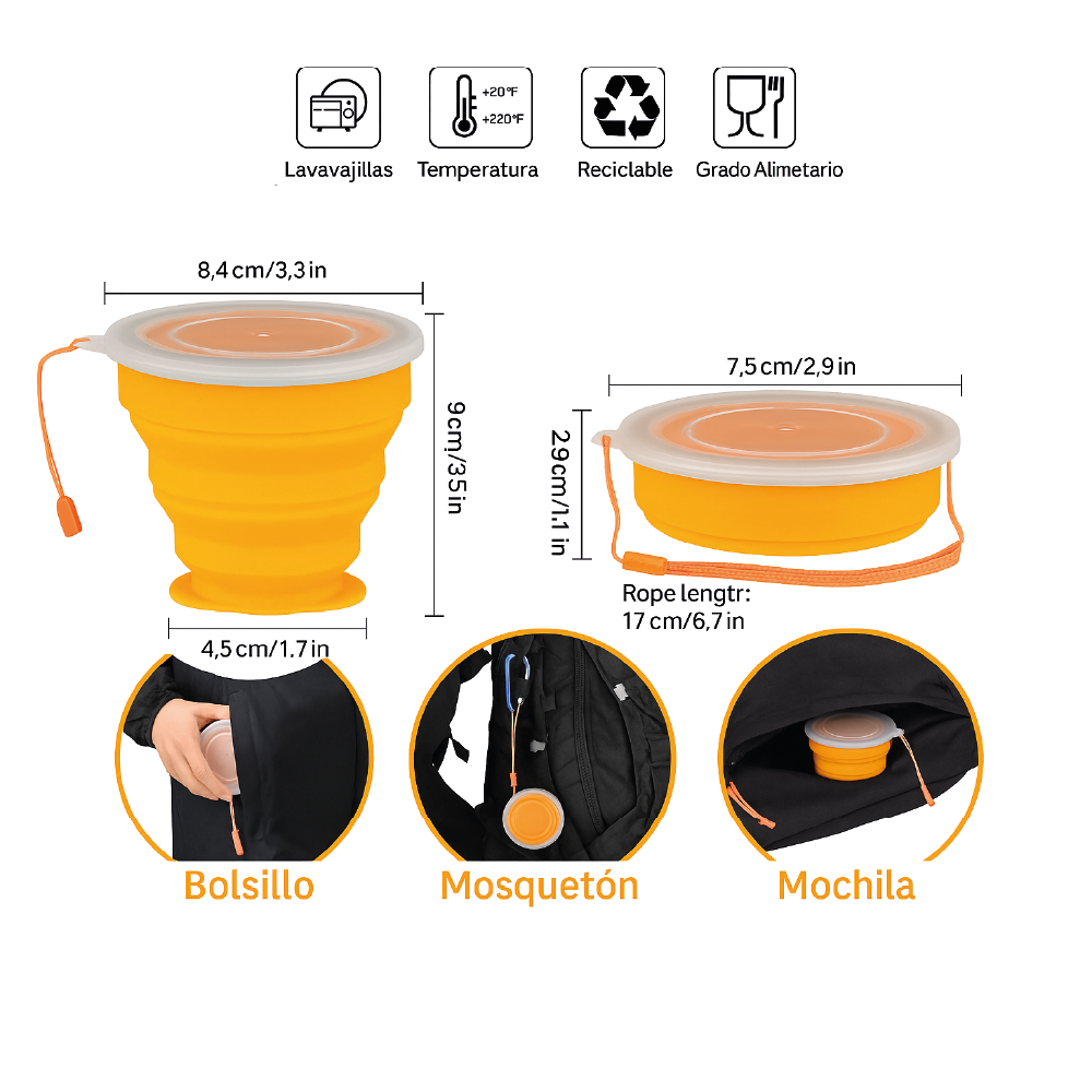 🌟 VASO PLEGABLE REVOLUCIONARIO - ¡Desafía los Límites de tu Aventura! 270 ml