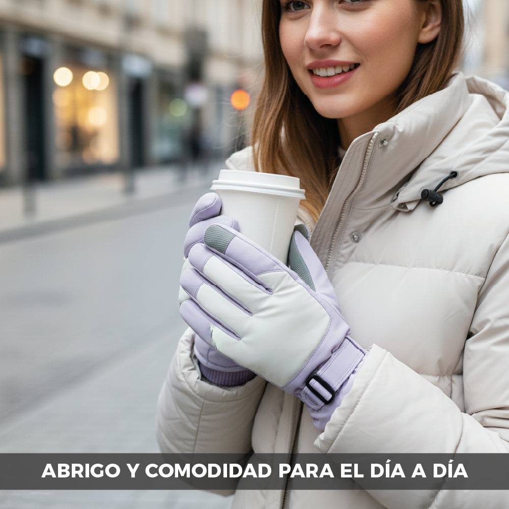 Guantes Térmicos Antiviento Táctiles Mujer Morado y Blanco Talla M