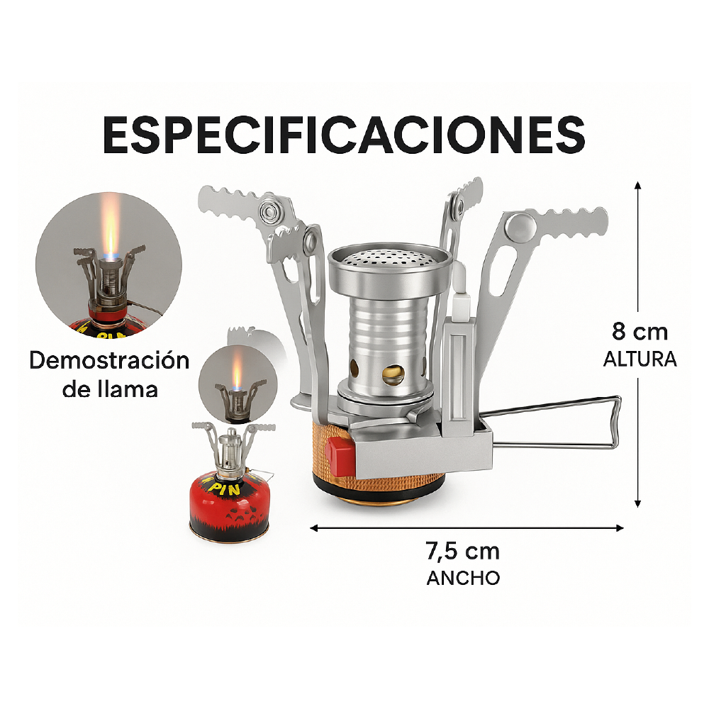 Estufa de Camping Piezoeléctrica 1,89 KW - Enciende Tu Aventura al Instante - 94g