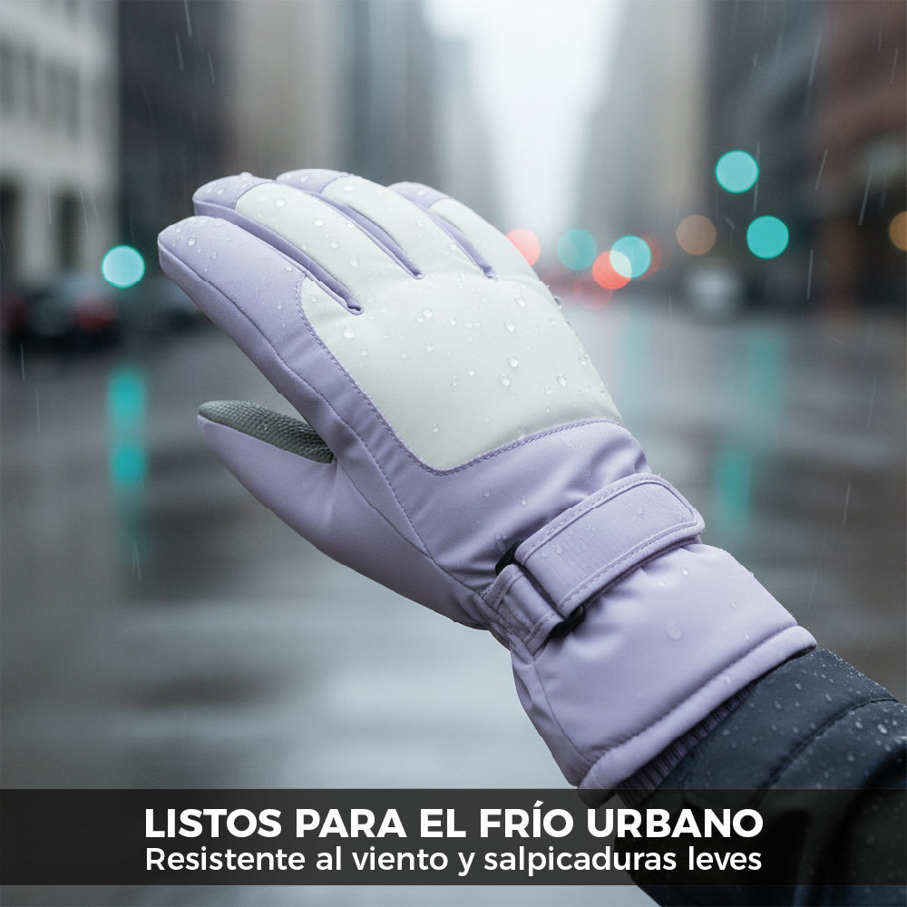 Guantes Térmicos Antiviento Táctiles Mujer Morado y Blanco Talla M