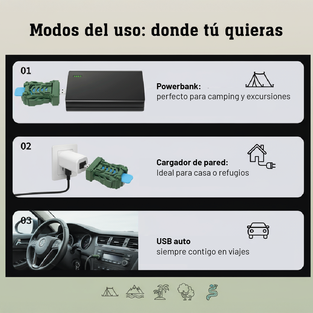 Repelente USB Portátil con 15 Repuestos Anti mosquitos Camping VERDE