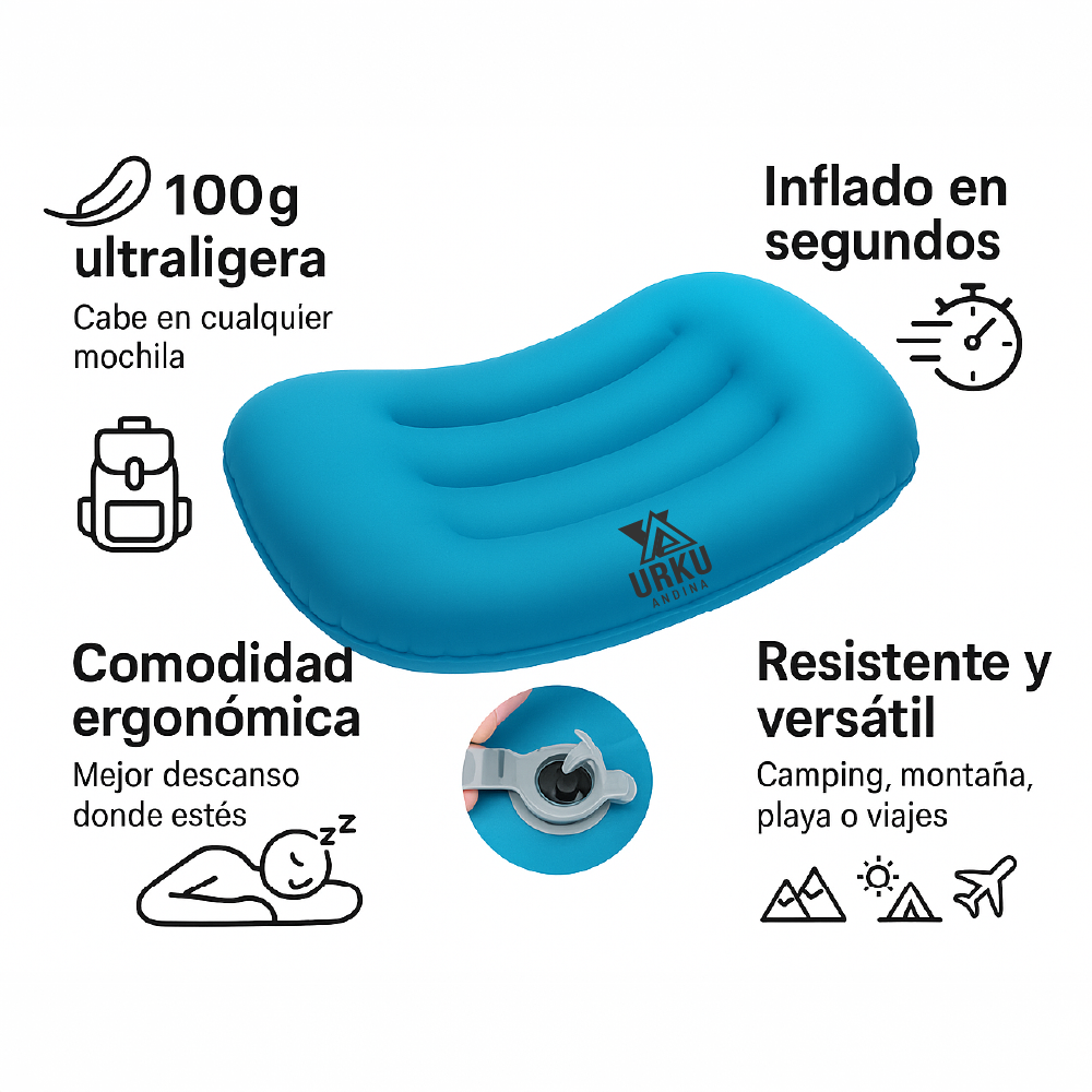 Almohada Tpu Inflable Ultraligera Camping Montaña Playa 100g